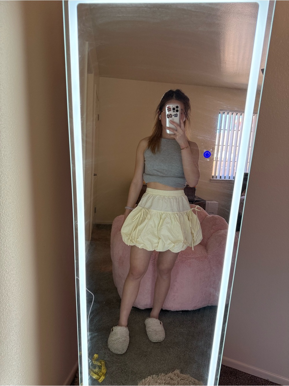 Women's Cream Bubble Mini Skirt - Lightweight Puff Hem